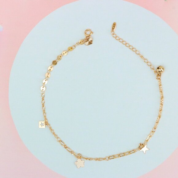 "Rose Gold Anklet with Star Charms & Shiny Links, XPAL1170 - Picture 1 of 12